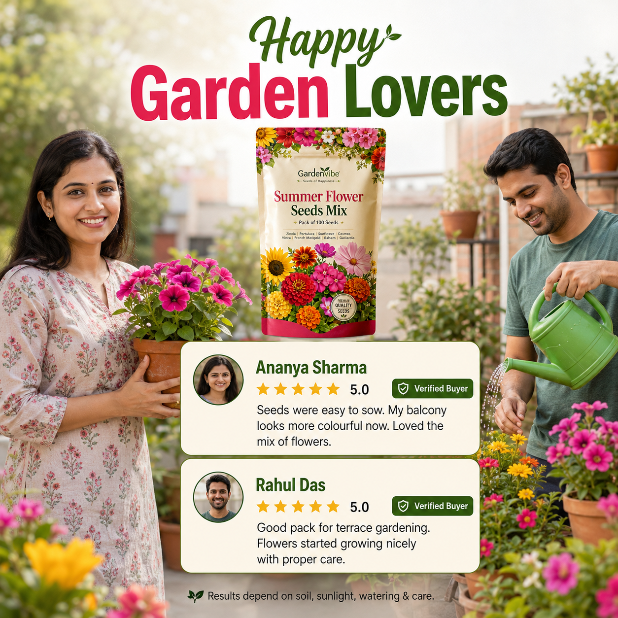 Premium Summer Flower Seeds Mix – 100 Seeds for Home Garden, Balcony & Terrace